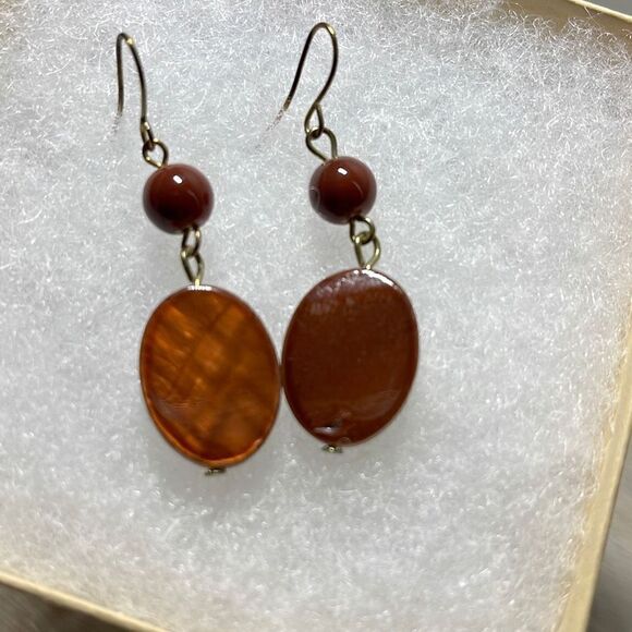 Vintage Hanging Earrings. Brick red.‎ - Picture 3 of 3
